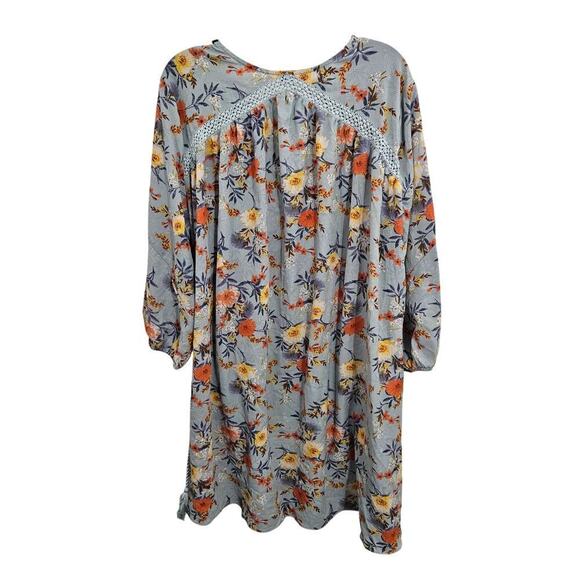 Jodifl Lace Up Blue Floral Dress Size Large Pockets Pull On 3/4 Sleeves - Picture 2 of 8